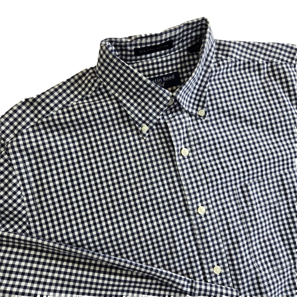 Y2K Austin Reed Golf 80's Mens Long Sleeve L Button Down Blue Gingham Check